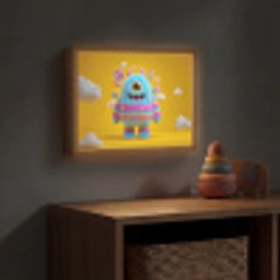 Monster - Snoep - Geel - Kleurrijk Light Box met batterij (Wandlamp kind) middel -sfeer5_kind