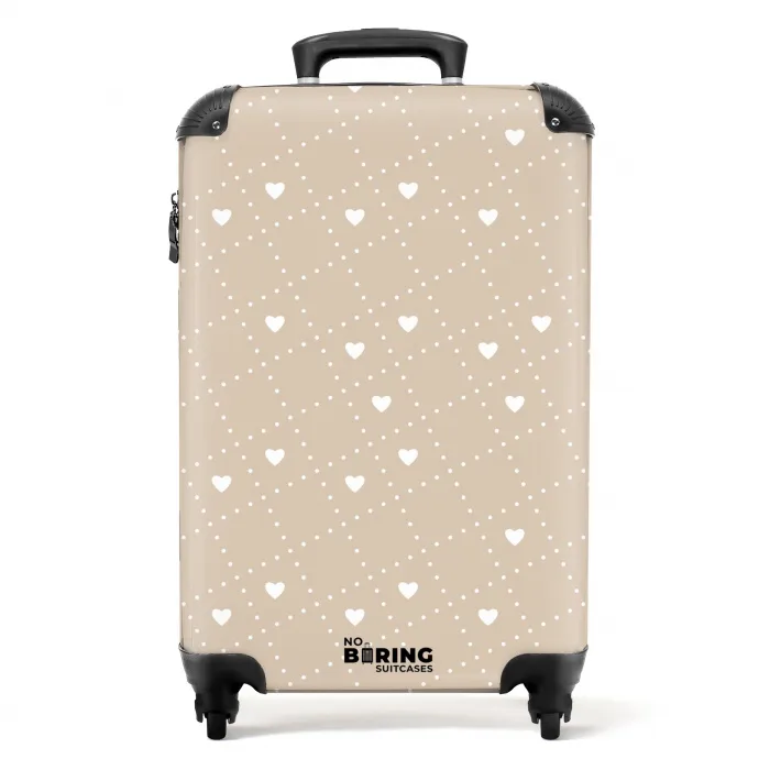 Beige achtergrond met witte hartjes NBS - Handbagage koffer - Volwassenen Unisex middel -productfoto_recht