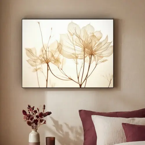 Droogbloemen - Beige - Planten - Wit Textielframe zwart klein -sfeer1