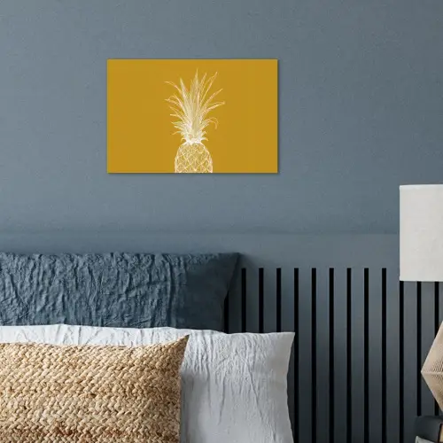 Lijnillustratie - Ananas - Bladkroon - Okergeel poster papier klein -sfeer2