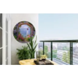 Doorkijk - Vuurtoren - Bloemen - Uitzicht Wandcirkel tuinposter met ringen klein -buiten1