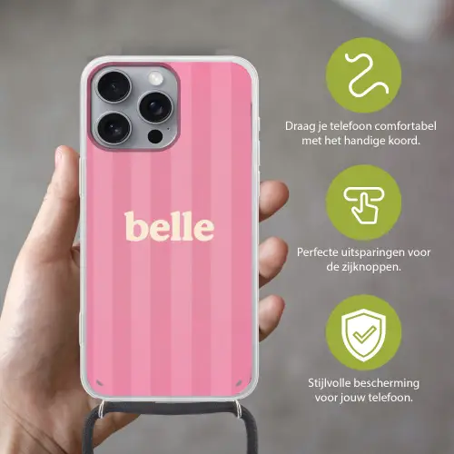 Roze - Gestreept - Belle Hoesje iPhone 16 Pro Max met koord klein -sfeer2_NL