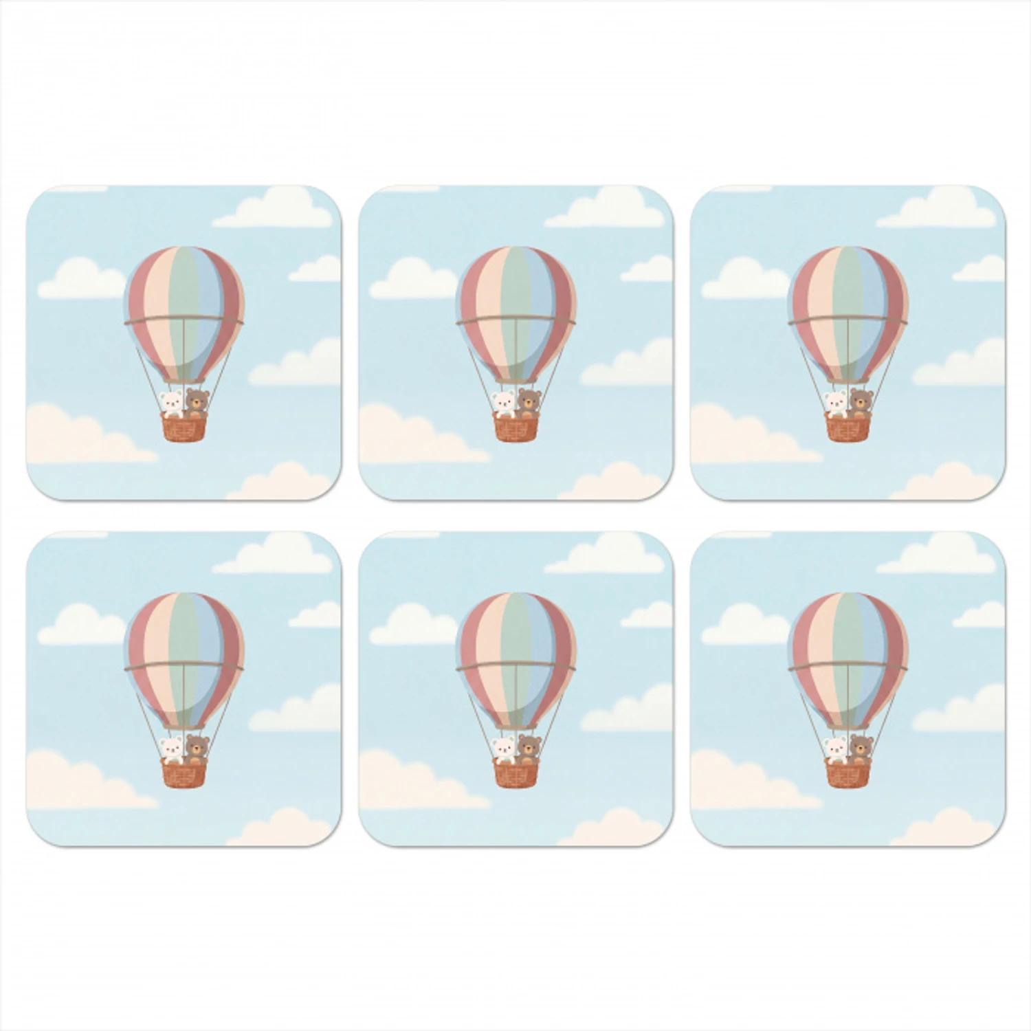 Luchtballon - Beren - Pastel onderzetter kurk middel -3d