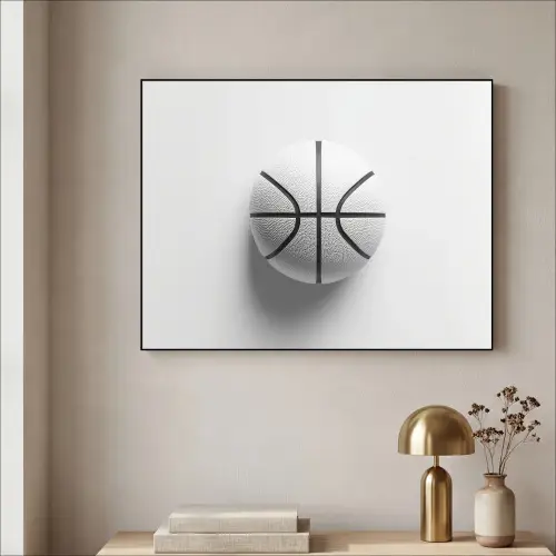 Basketbal - Wit - Schaduw - Lijnen Textielframe zwart klein -sfeer2