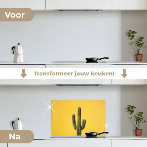 Cactus - Groen - Minimalistisch keuken achterwand spatscherm klein -voor_na_NL