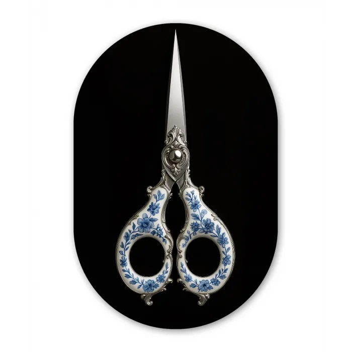 Schaar - Delfts blauw - Zwart Wandcirkel Ovaal Glas middel -3d