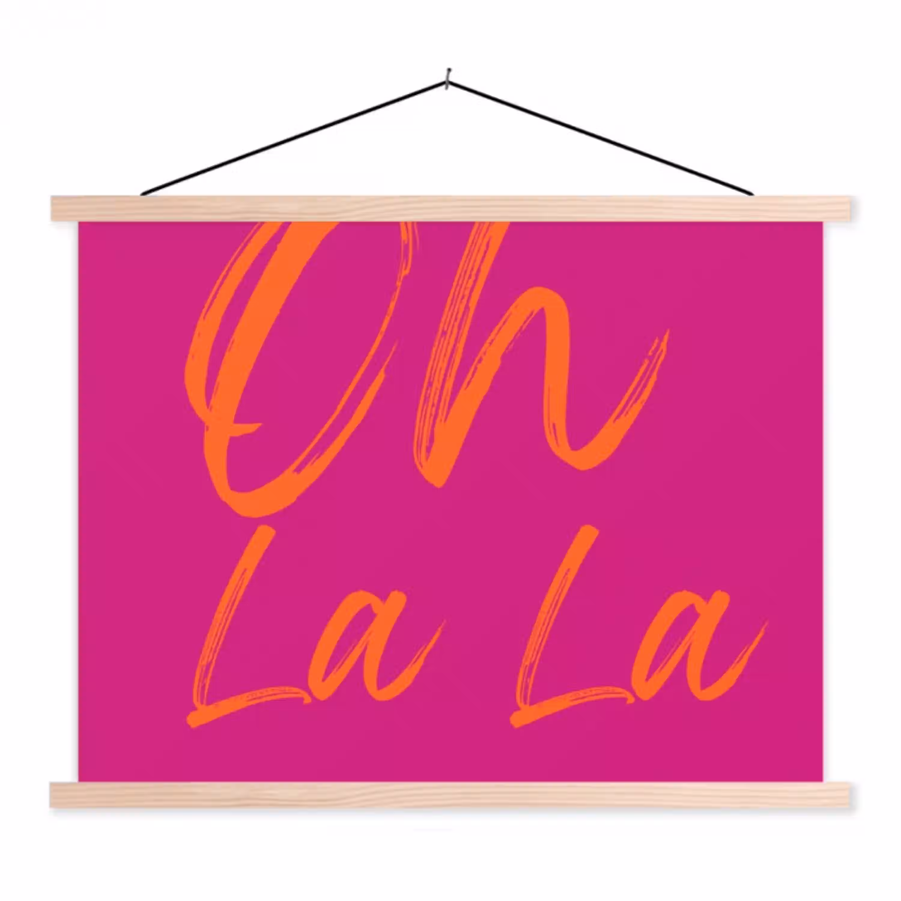 Oh la la - Oranje - Roze textielposter latten blank klein -3d