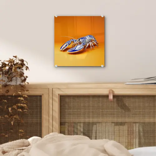 Kreeft - Delftsblauw - Schild - Stoer - Oranje plexiglas 5mm klein -sfeer4