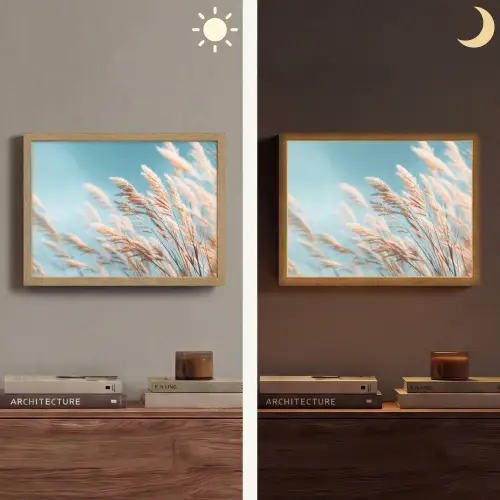 Siergras - Wind - Lichtbruin Light Box met batterij (Wandlamp) middel -sfeer3