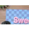 Sweet dreams - Vierkanten - Roze - Blauw muismat rubber klein -closeup