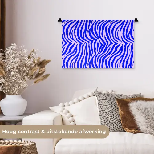 Zebra - Blauw - Paars - Pastel Wandkleed katoen klein 269 -sfeer1