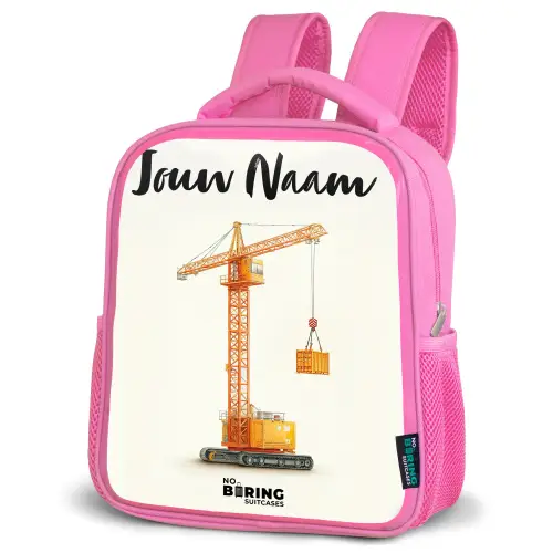 Torenkraan - Getekend - Oranje Kinderrugzak - Roze middel -schuin