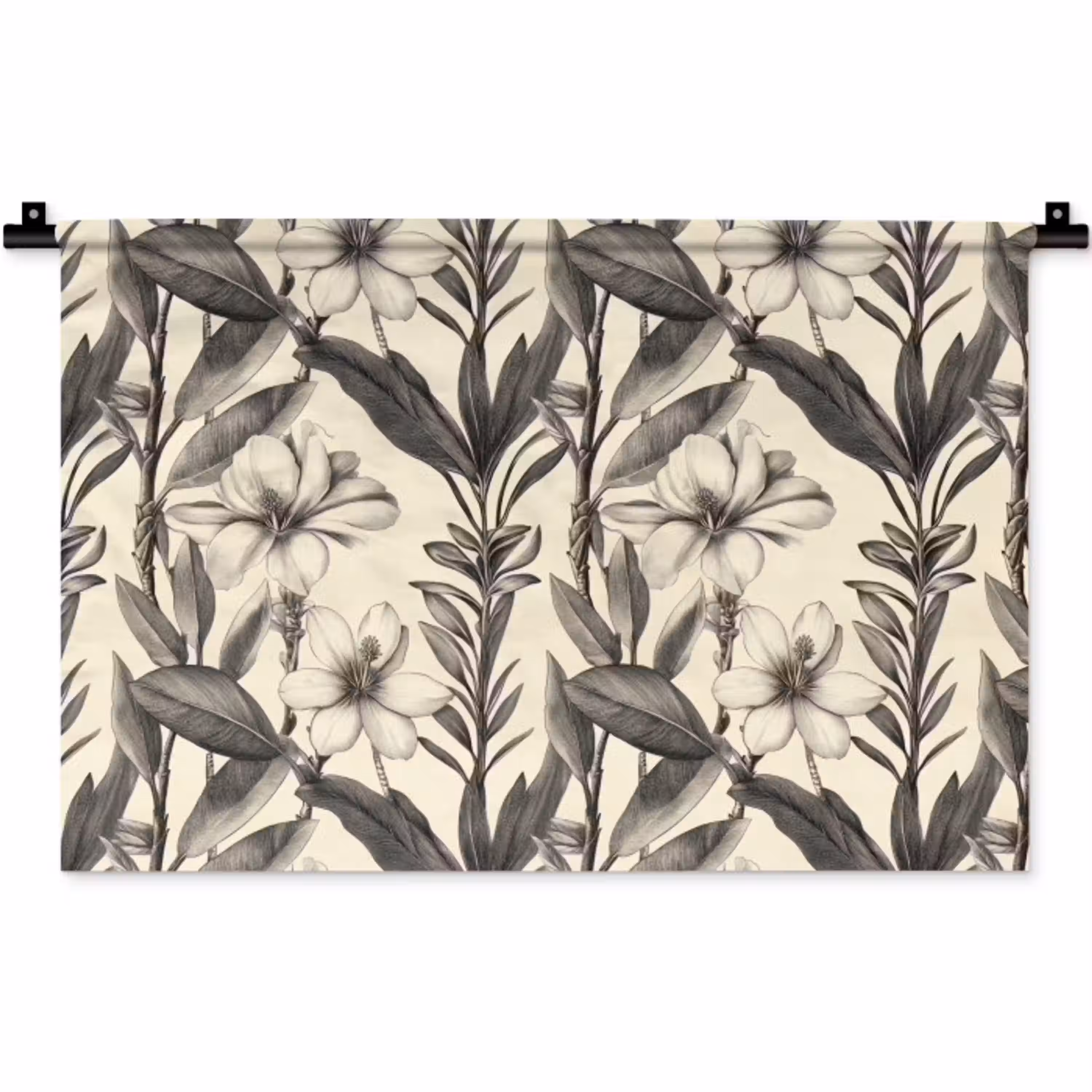 Klassiek - Botanisch - Zwart - Beige Wandkleed katoen klein 269 -zz3d