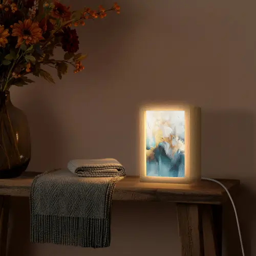 Abstract - Kunst - Gold - Blauw Light Box met kabel (Tafellamp) klein -sfeer4