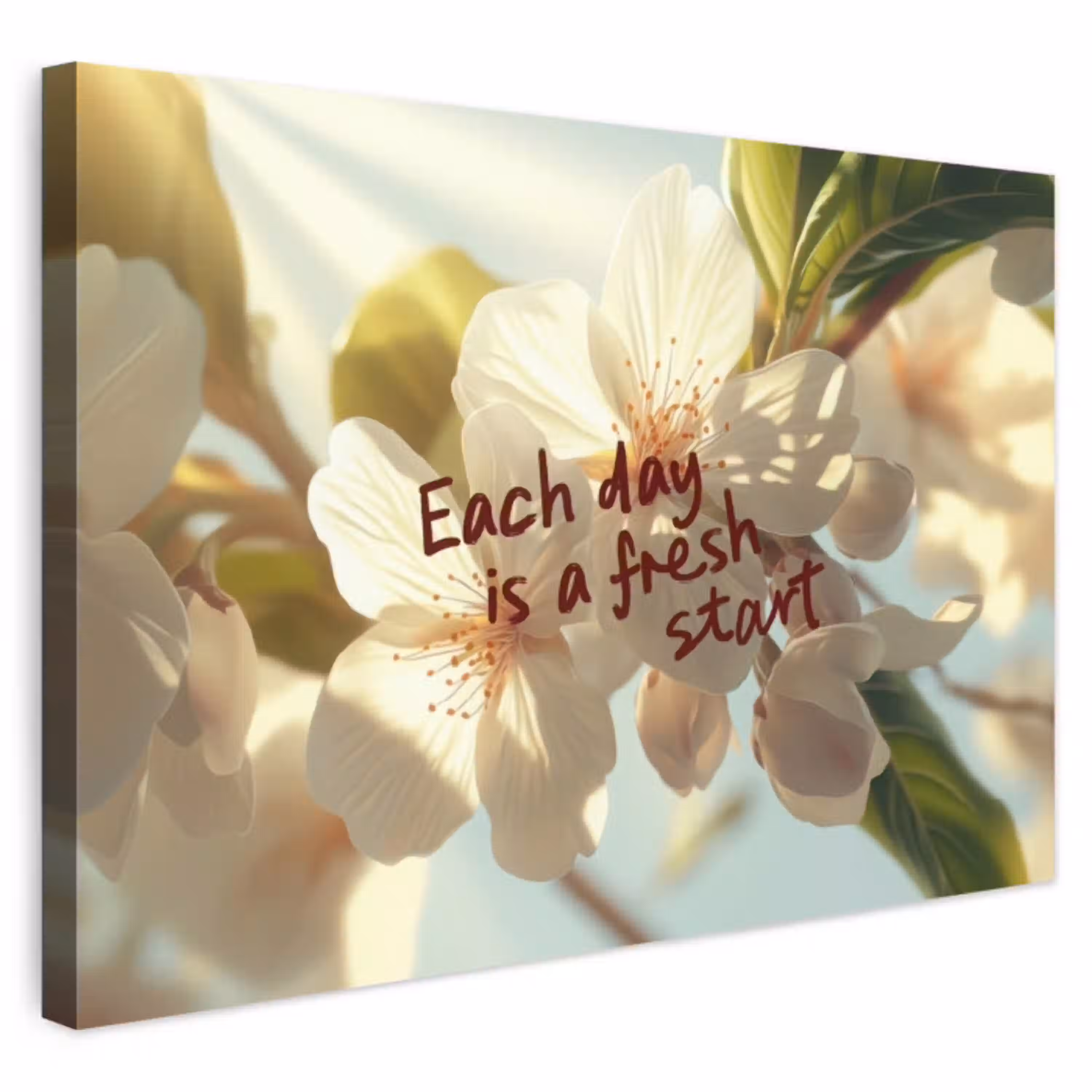 Bloesems - Zonlicht - Quote - Wit Tuinposter op houten frame 2 cm dik klein -3d