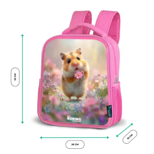 Hamster - Bloem - Natuur - Dier Kinderrugzak - Roze middel -productfoto_formaten