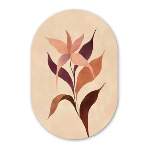 Minimalistisch - Bloem - Bladeren - Beige Wandcirkel Ovaal Glas middel -3d