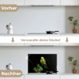 Parkiet - Tak - Bladeren - Geel keuken achterwand spatscherm klein -voor_na_DE
