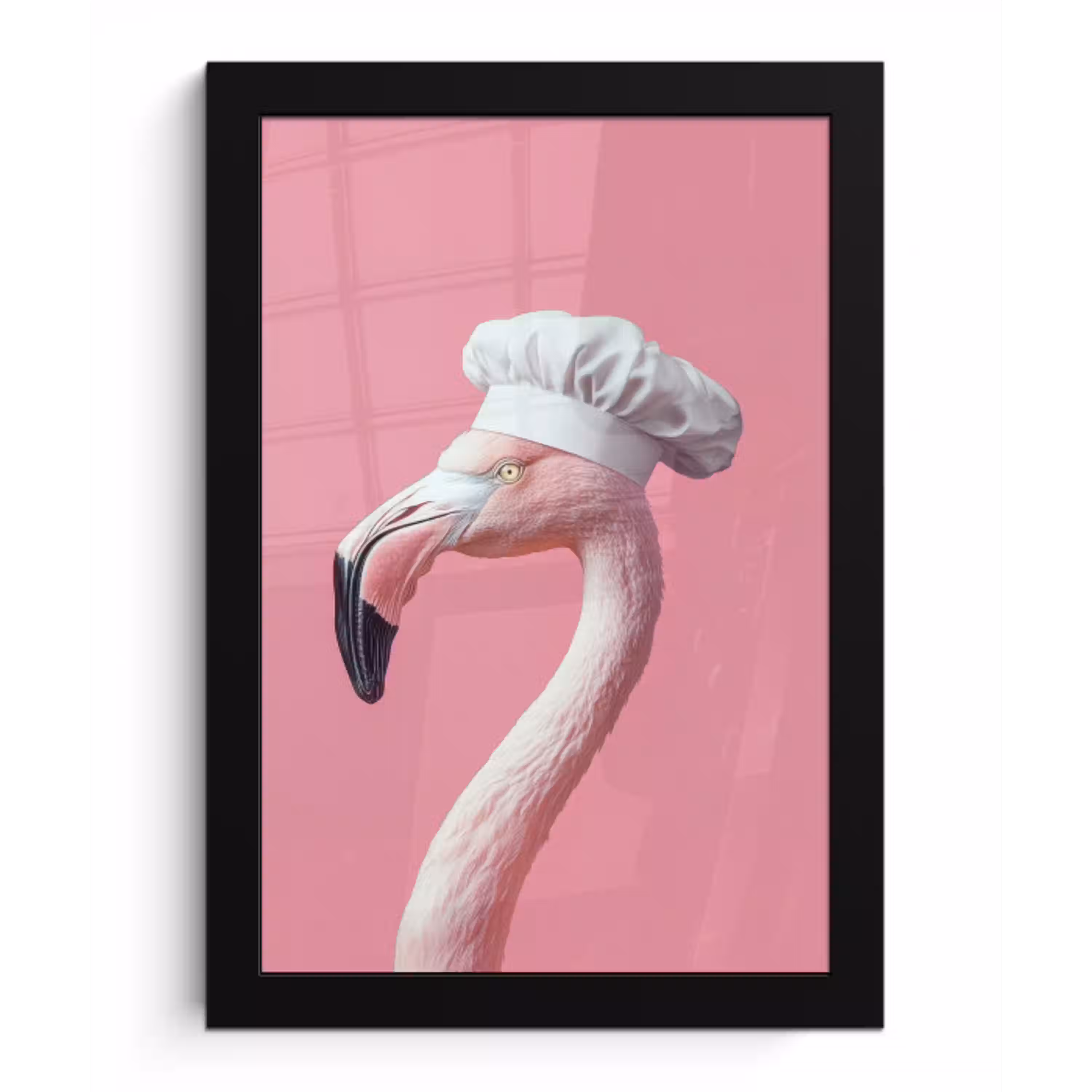 Flamingo - Roze - Koksmuts - Vogel fotolijst zwart zonder passe partout klein -3d