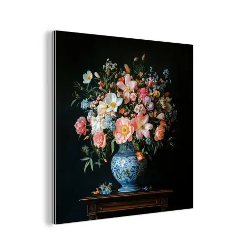 Roze - Bloemen - Vaas - Kleuren aluminium wit klein -3d