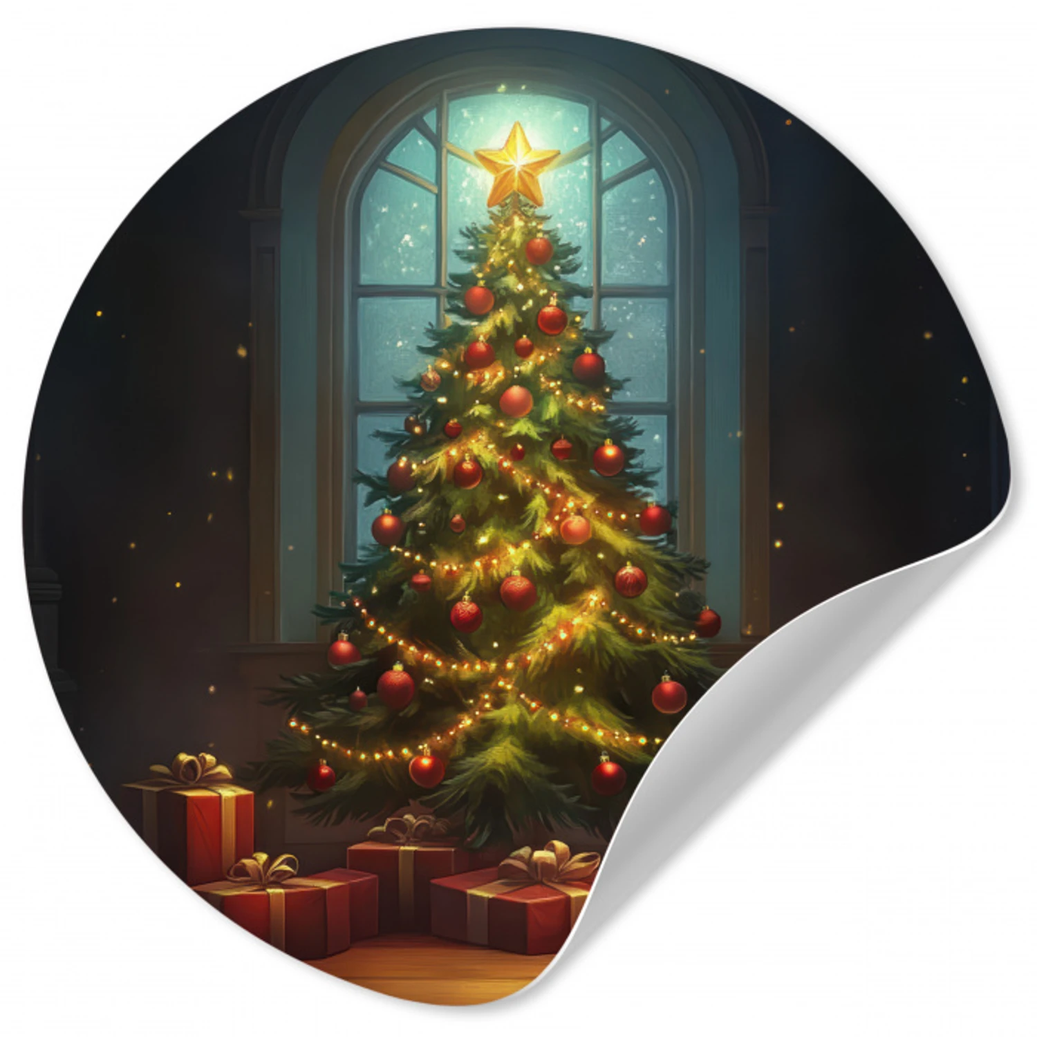 Kerstboom - Cadeau - Kerst - Winter Wandcirkel behangsticker klein -3d
