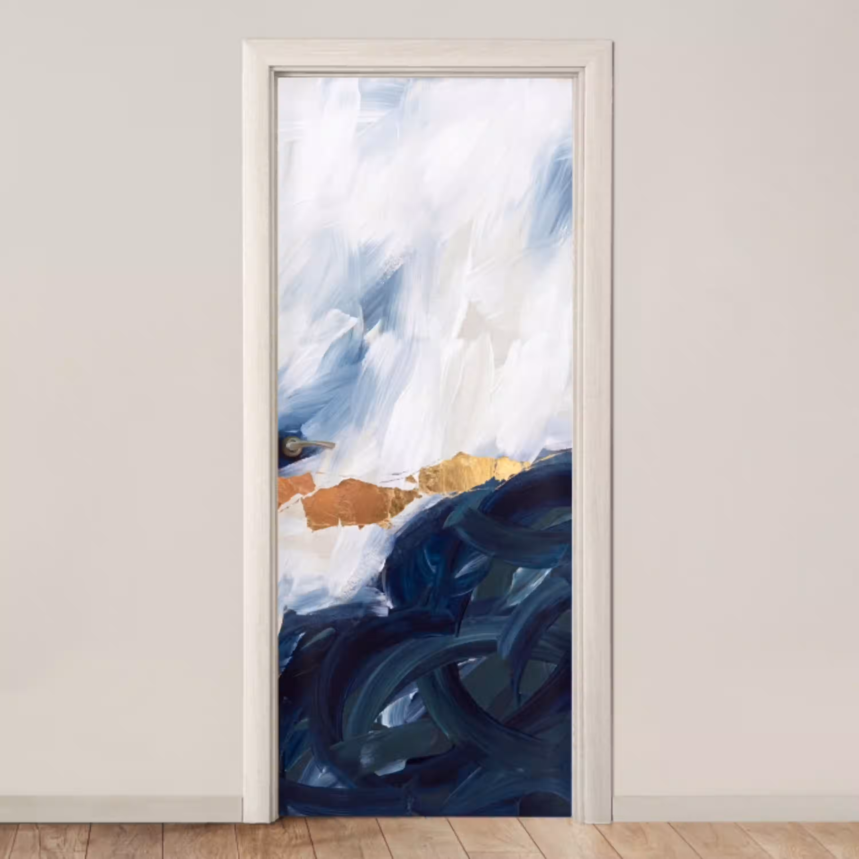 Abstract - Acryl - Blauw - Goud - Elegant deurposter klein -3d_beige
