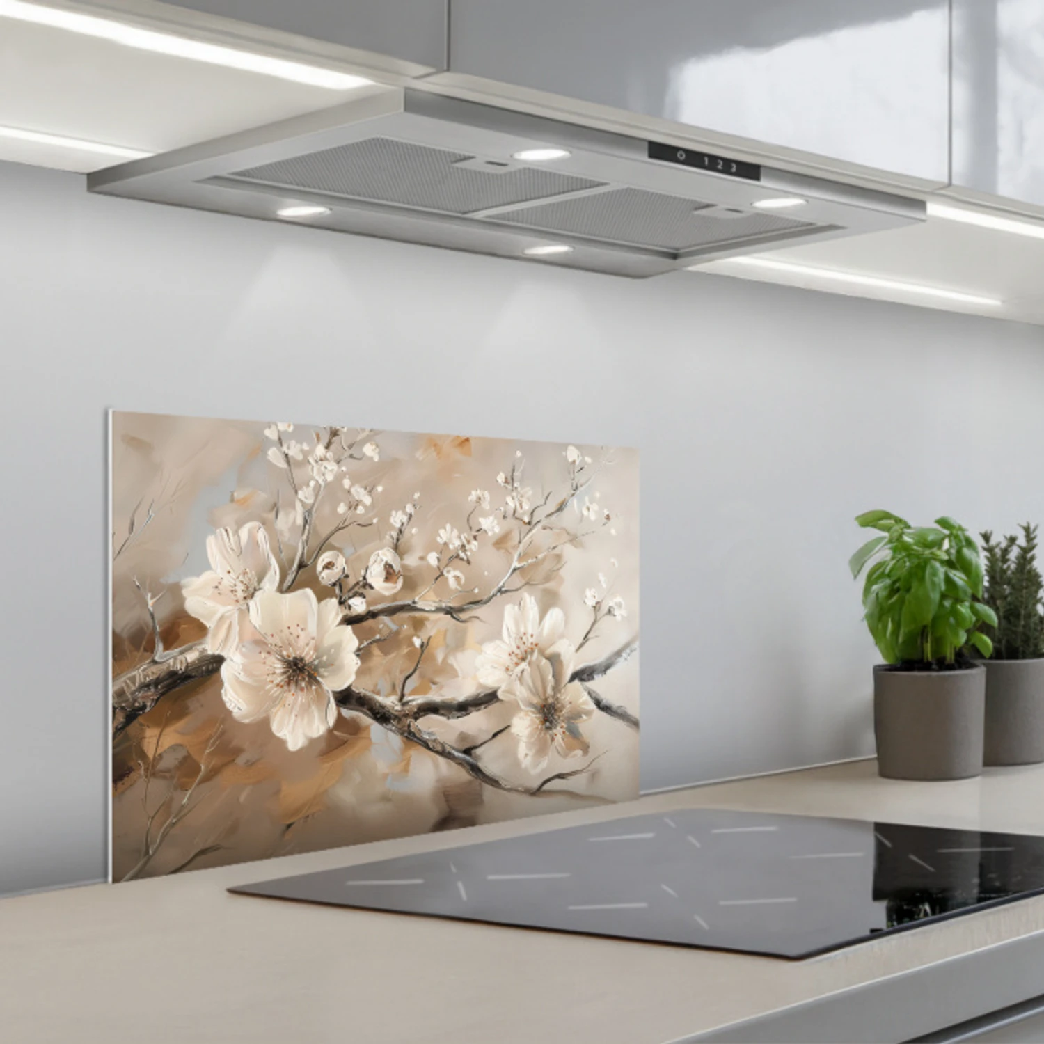 Bloemen - Natuur - Wit - Bloesem - Abstract keuken achterwand spatscherm klein -3d_schuin