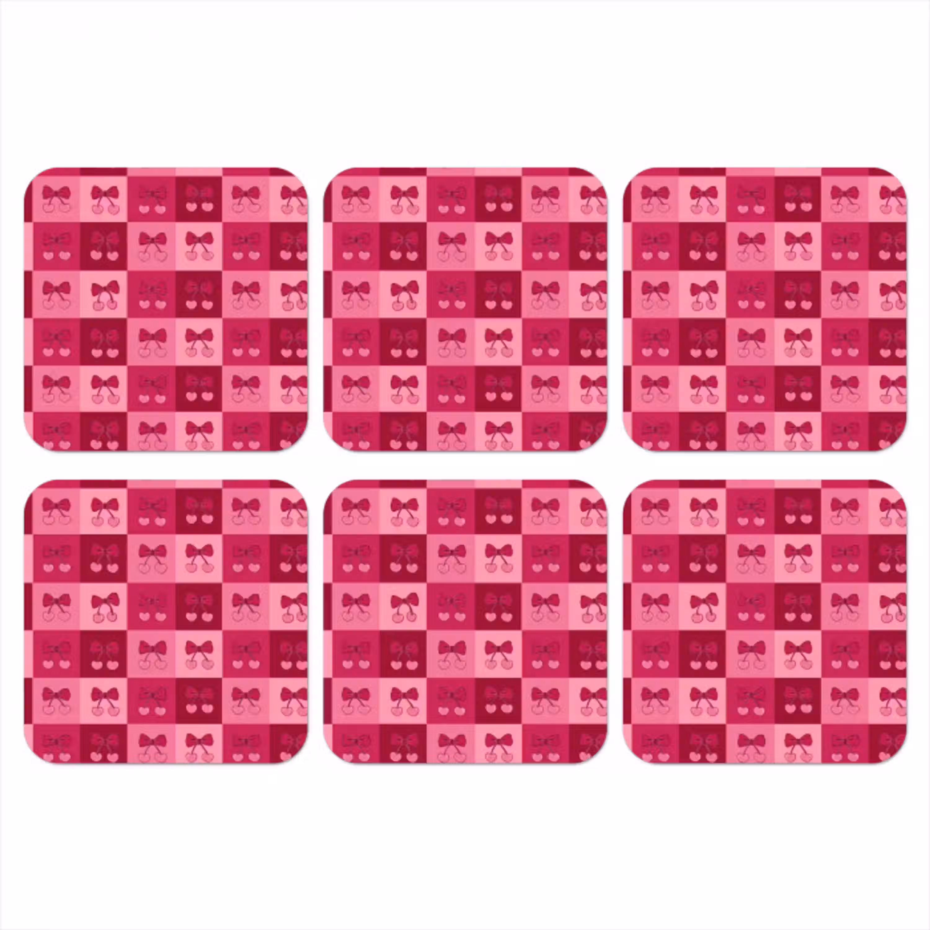 Kersen - Strikjes - Speels - Roze - Bordeaux onderzetter kurk middel 366 -3d