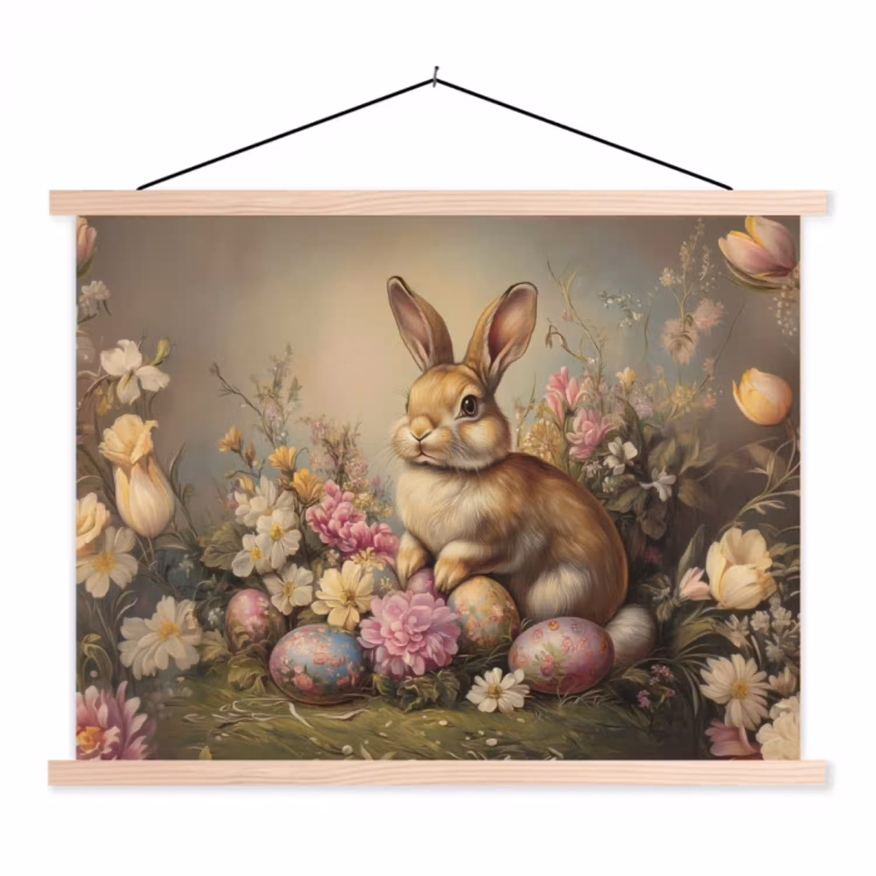 Haas - Stilleven - Bloemen textielposter latten blank klein -3d
