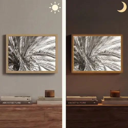 Palmboom - Tropisch - Zwart - Wit Light Box met batterij (Wandlamp) middel -sfeer3