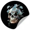 Schedel - Blauw - Bloemen - Bladeren Wandcirkel behangsticker klein -3d