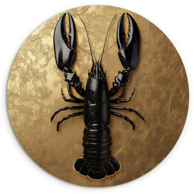 Kreeft - Zwart - Goud - Luxe KitchenYeah - Keuken - Wandcirkel Forex klein -3d