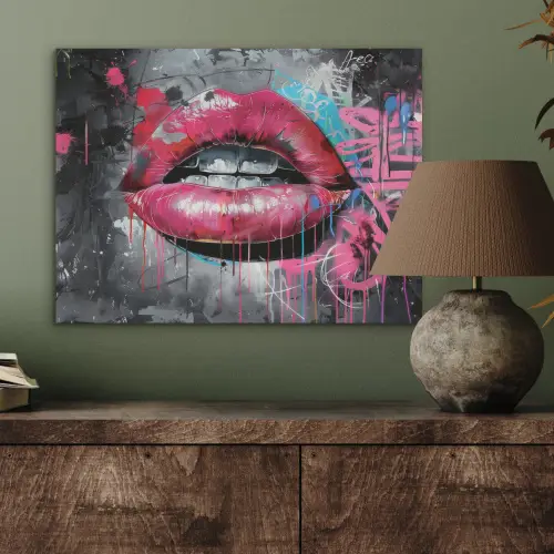 Lippen - Felroze - Graffiti - Verfstrepen PET vilt klein -sfeer2