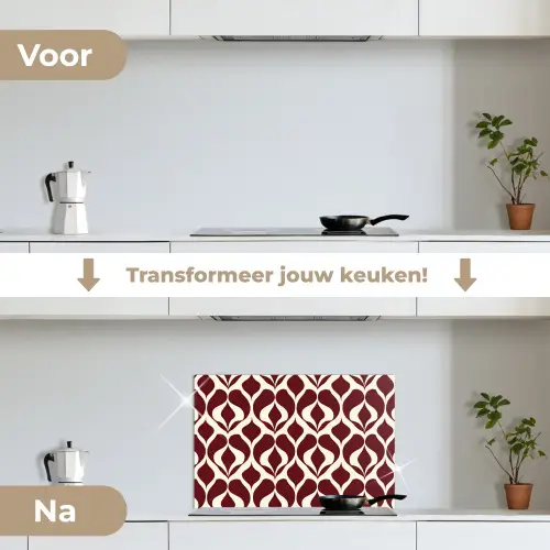 Rood - Druppelpatroon - Grafisch keuken achterwand spatscherm klein 900 -voor_na_NL