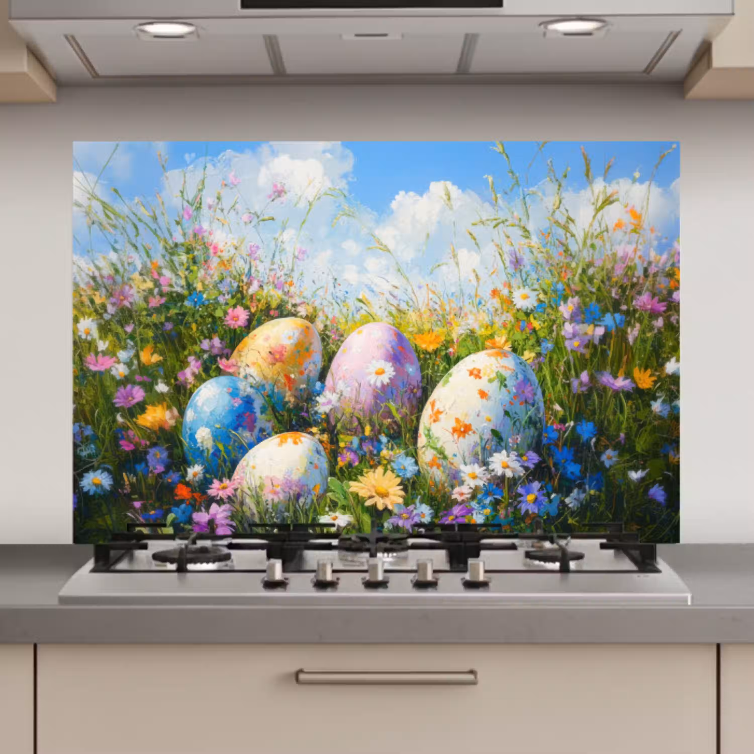 Grasveld - Eieren - Bloemen keuken achterwand spatscherm klein -3d_website