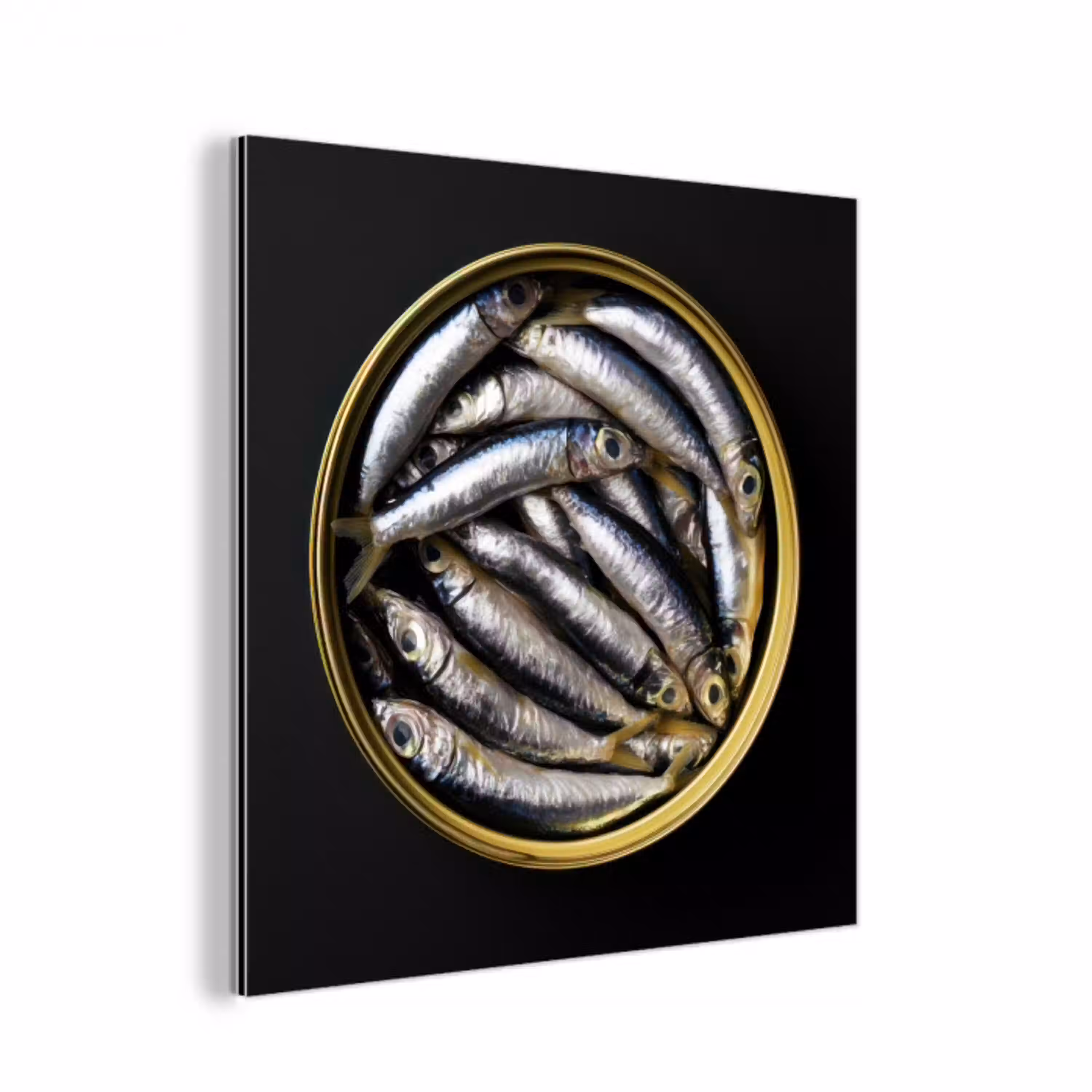 Sardines - Vissen - Rond - Zwart aluminium wit klein -3d
