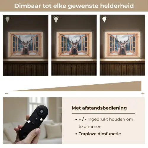 Doorkijk - Hert - Dieren - Winterlandschap - Sneeuw Light Box met batterij (Wandlamp) middel -USP_dimbaarNL