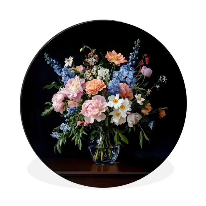 Pastel - Bloemen - Glazen - Vaas Wandcirkel aluminium klein -3d