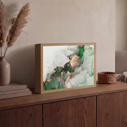 Marmer - Goud - Groen - Luxe Light Box met batterij (Wandlamp) middel -sfeer2