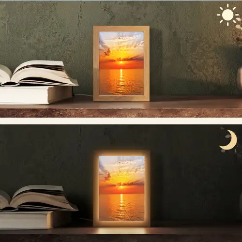 Zonsondergang - Zee - Lucht - Oranje - Horizon - Water Light Box met kabel (Tafellamp) klein -sfeer3