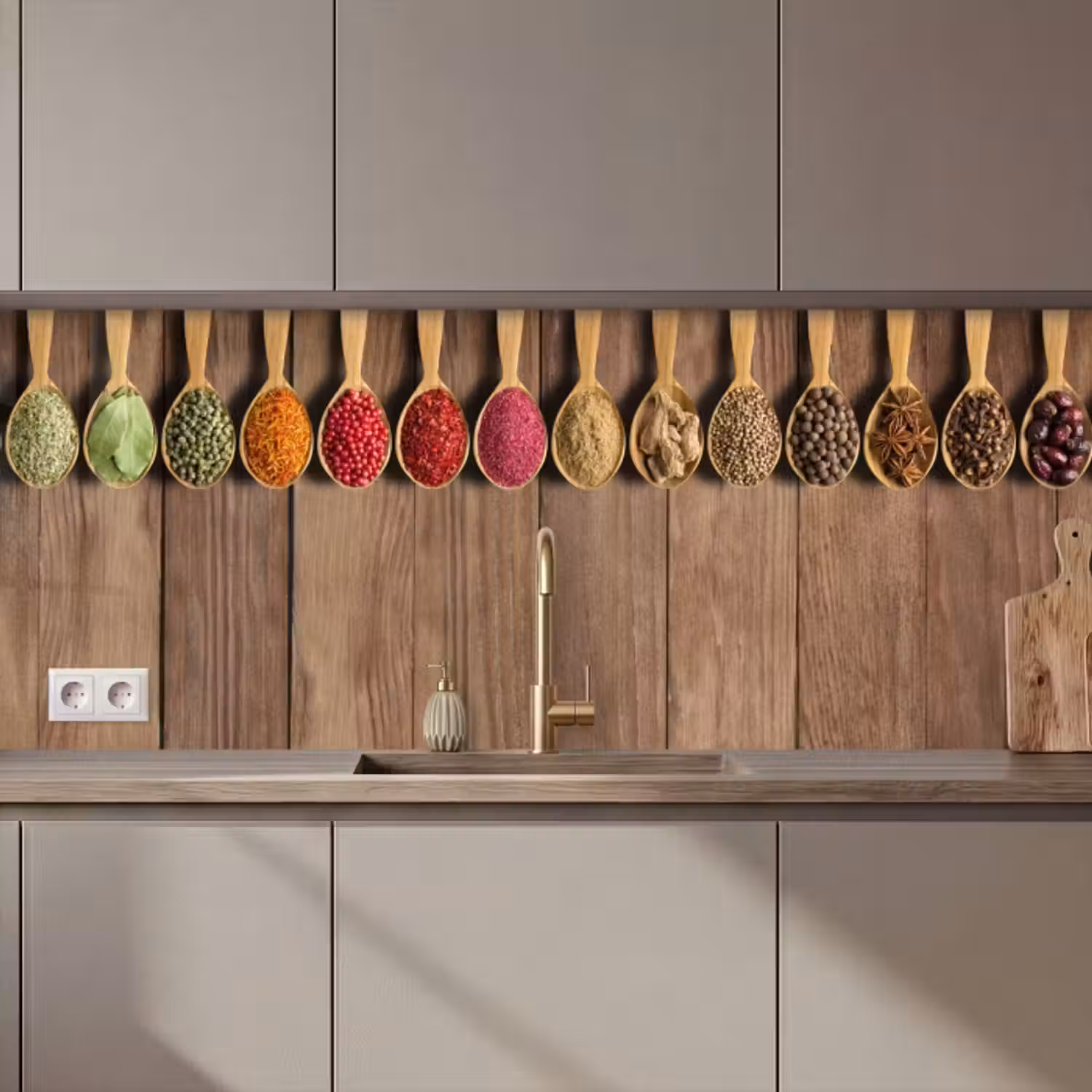 Küchenrückwand - Löffel - Kräuter - Holz