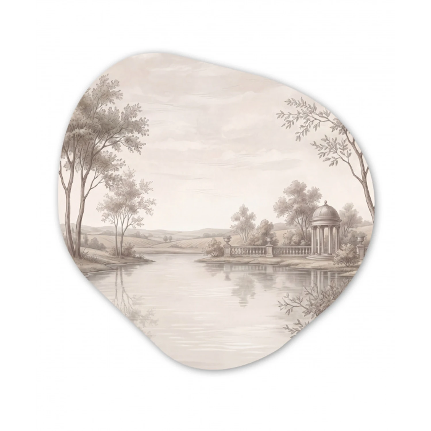 Terras - Water - Natuur - Landschap Wandcirkel Organisch Aluminium middel -3d