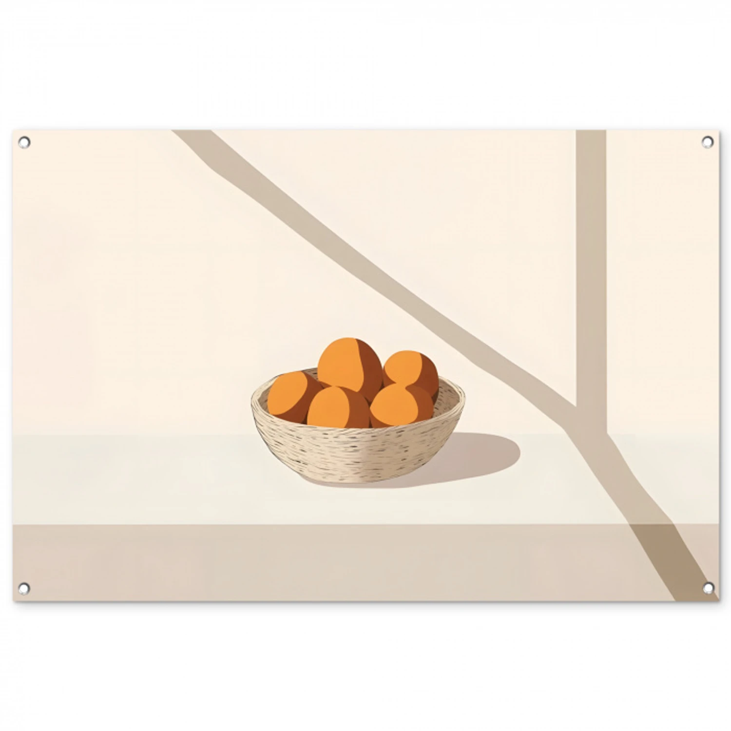 Mand - Fruit - Minimalistisch - Oranje tuinposter los doek groot -3d