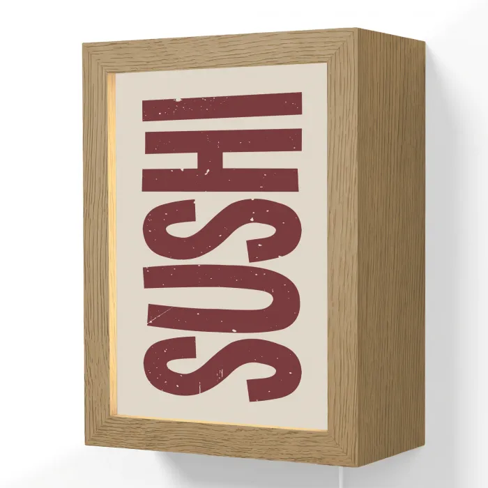Sushi - Rood - Japandi - Decoratie Light Box met kabel (Wandlamp) klein -3d
