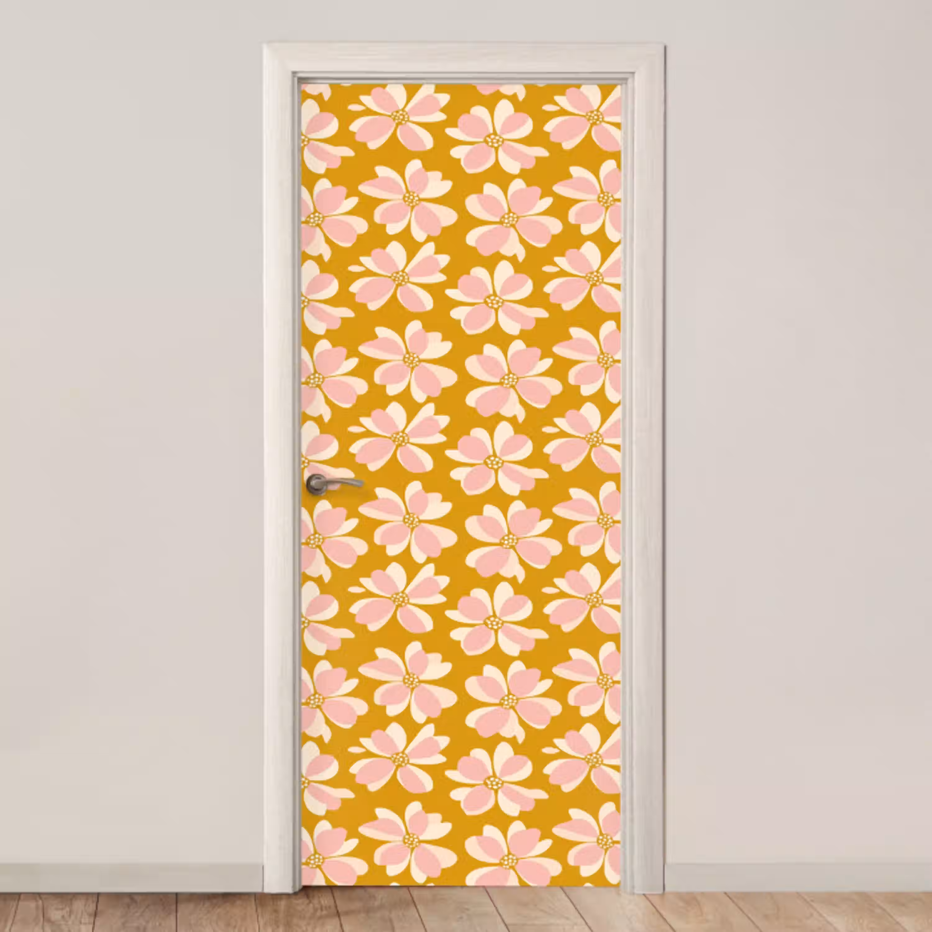 Vintage - Bloemen - Okergeel deurposter klein 289 -3d_beige