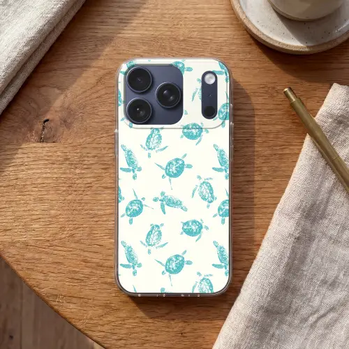 Schildpadden - Patroon - Wit - Blauw Telefoonhoesje iPhone 17 Pro klein -sfeer1