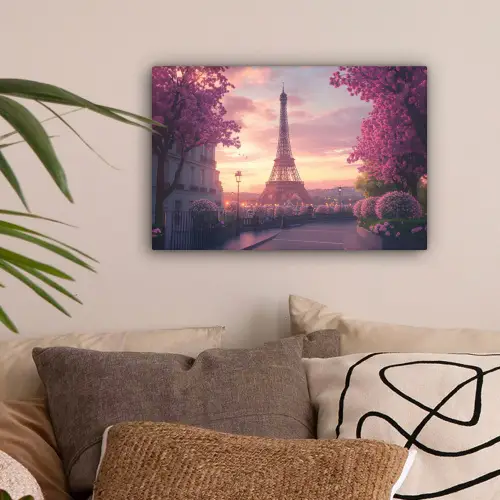 Eiffeltoren - Parijs - Roze canvas 2cm klein -sfeer1