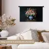 Hout - Vaas - Kleuren - Bloemen Wandkleed katoen klein -sfeer1