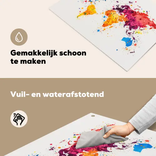 Wereldkaart - Graffiti - Kleurrijk Inductie beschemer met haakjes klein -ky-schoon-nl