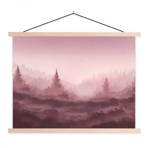 Landschap - Mistig - Roze textielposter latten blank klein -3d